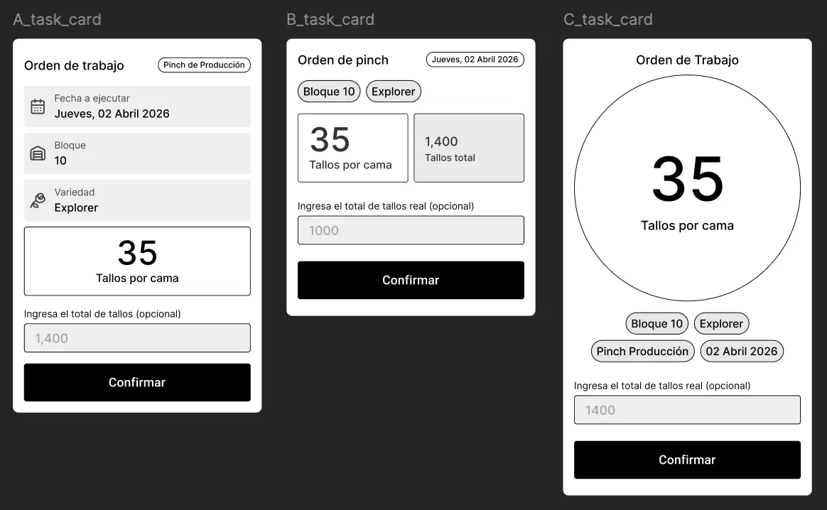 Supervisor mobile view — task card design options